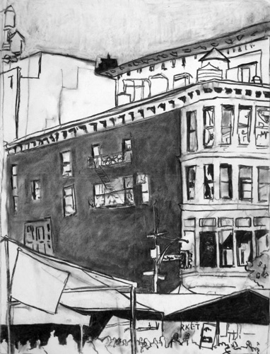 Union Square Greenmarket (on loan);
charcoal and oil pastel on paper, 24 x 18" Union Square Greenmarket (on loan);
charcoal and oil pastel on paper, 24 x 18"